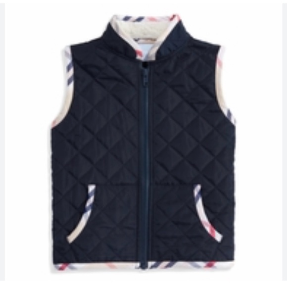 NWT Bella Bliss Boys Navy Puffer Vest Bouden Plaid Zip Up Preppy Sz 5